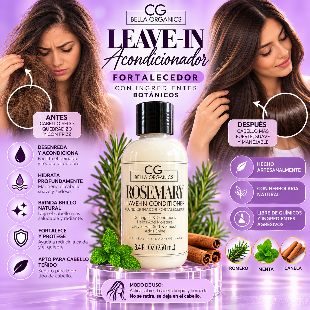 Acondicionador Leave-In Fortalecedor Artesanal con Ingredientes Botánicos